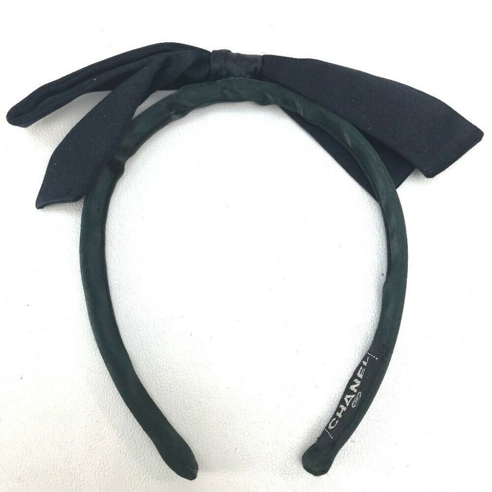CHANEL Ribbon Hair Accessory Head Band Satin Black x Dark Green - Picture 10 of 10